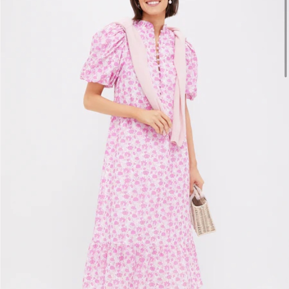 🌸 HYACINTH HOUSE Pink and White Floral Mimi Midi Dress XL 🌸 - Picture 5 of 9